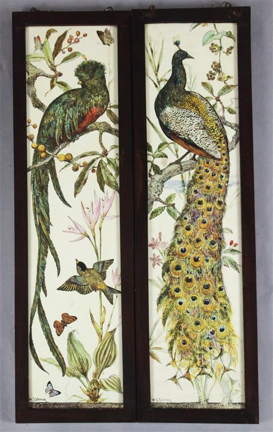 William Stephen Coleman (1829-1904). A pair of pottery plaques, probably for Minton 36 x 9in., framed